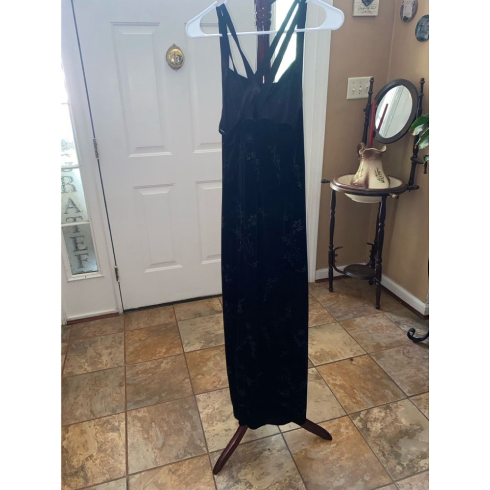 Women's CDC vintage Black Velvet Floral Maxi Dress Size 10 - Picture 7 of 7